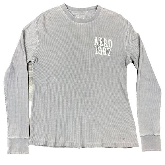 Aeropostale Y2K Waffle Distressed Long Sleeve Henley Gray 2000s VTG Gray Skater - Picture 3 of 13